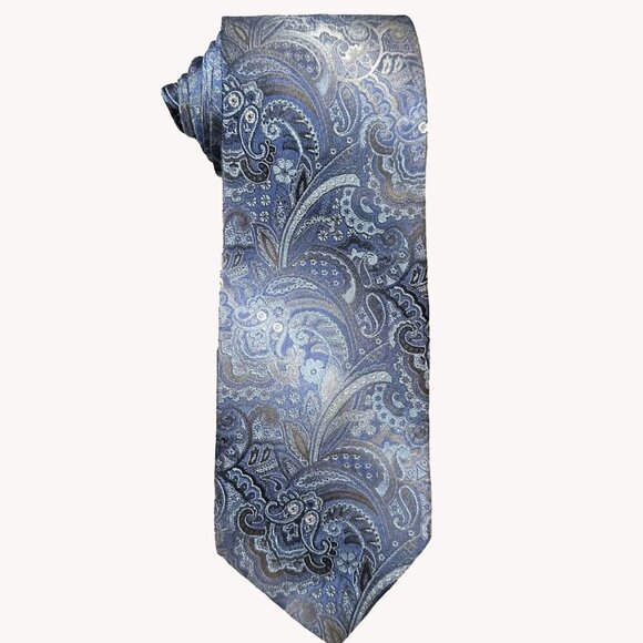 Pronto Uomo Other - NEW w/o Tags Pronto Uomo Ombré Light Blue & Silver Floral Paisley 100% Silk 62"